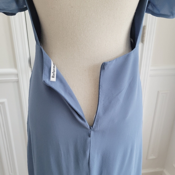 Reformation Dusk Dress Morning Glory Blue Backless Puff Sleeve Midi Wedding - Picture 7 of 16
